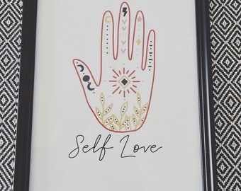 Zelfliefde boho boho hippie eenvoudige muurdecoratie print voor thuis
