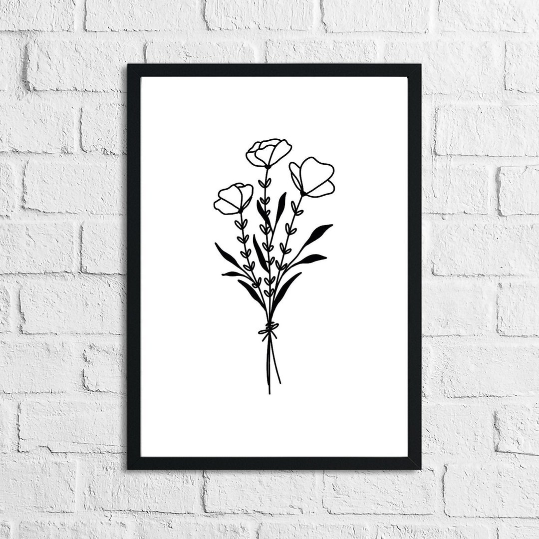 Flower 3 Simple Line Work Bedroom Home Wall Decor Print Etsy.de