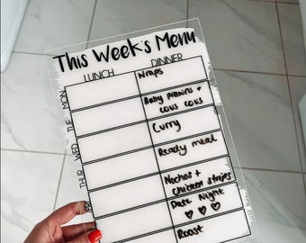 Weekmenuplanner van helder acryl: A4-afwasbare keukenopberger