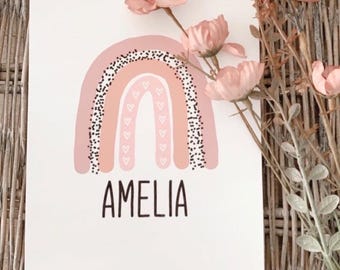 Personalized Boho Rainbow Name Print for Children's Room Decor