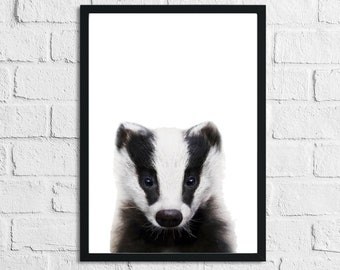 Badger Animal Woodlands Nursery Children's Room Wall Decor Print