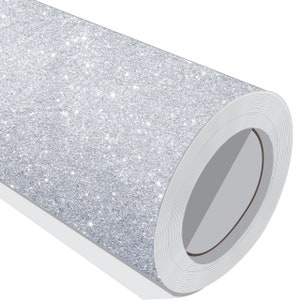Feuilles de vinyle autocollant paillettes d'argent. Rouleaux de vinyle auto-adhésif effet pailleté. Faire des signes