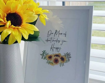 Doe meer van wat je gelukkig maakt Zonnebloem Lente Seizoensdecoratie muurdecoratie