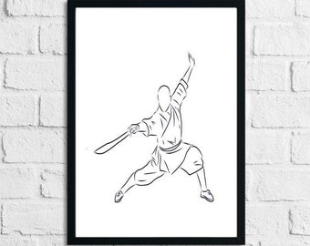 Kung Fu Fighter Vector schets Chinese krijgskunst handgetekende illustratie Home Decor Print