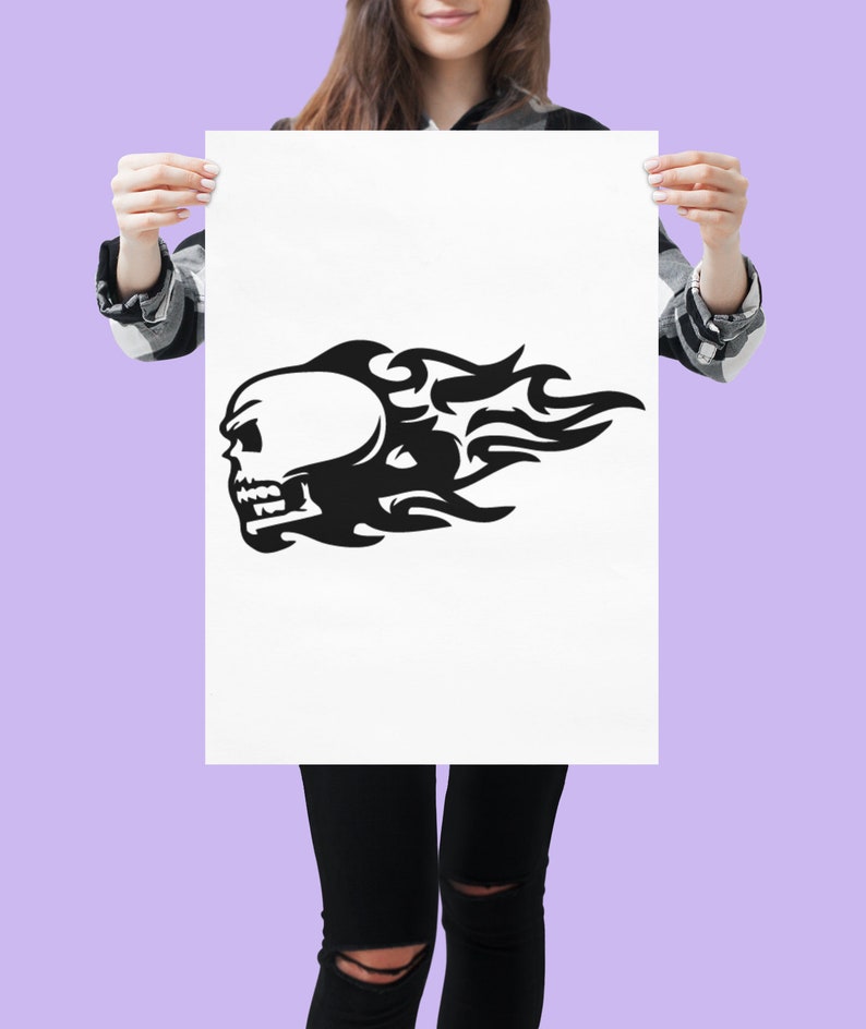 Sticker Licker Gothic Biker Skull & Electric Blue Flames Vinyl Car Sticker Decal