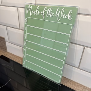 Agenda alimentaire peint en acrylique transparent, format A4, enseigne effaçable avec stylo effaçable à sec - Organiseur de menus hebdomadaire pour la cuisine - Repas de la semaine
