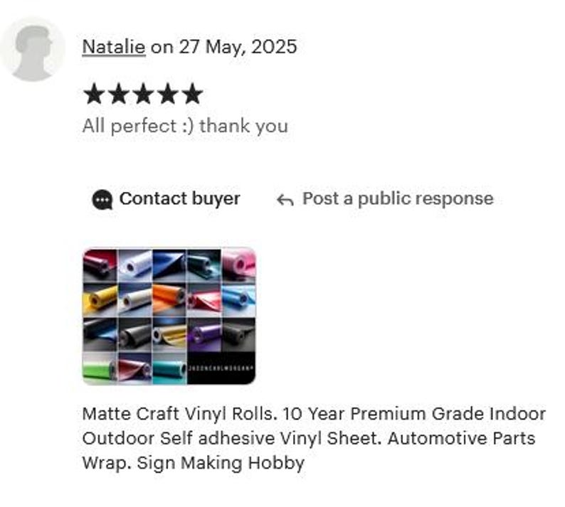May include: A collage of matte craft vinyl rolls in various colors, including red, blue, and green. The text reads "Matte Craft Vinyl Rolls. 10 Year Premium Grade Indoor Outdoor Self adhesive Vinyl Sheet. Automotive Parts Wrap. Sign Making Hobby."