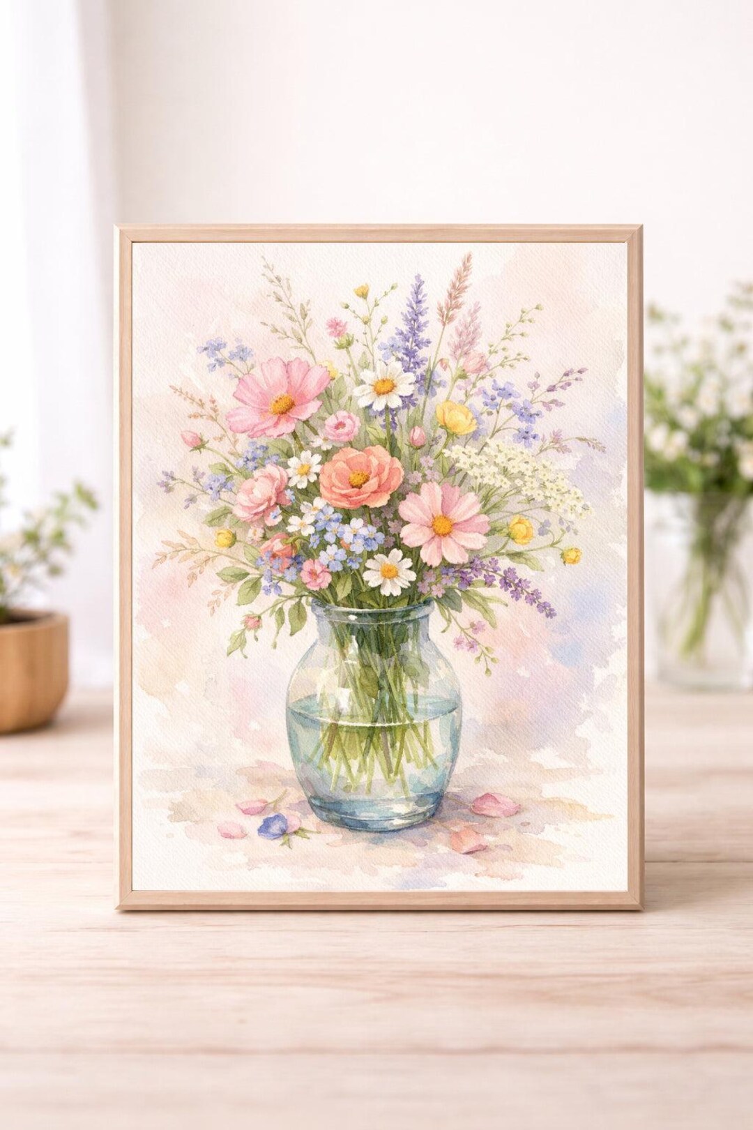 Wildflower Bouquet Wall Art Print - Pastel Watercolor Floral Decor - Etsy