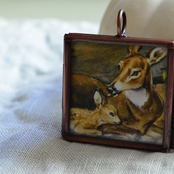 Pendant Double Sided Reversible Deer Fawn Necklace Safe Forest Woodland