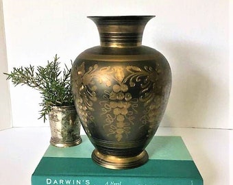Vintage Brass Vase Burnished Brass Vase Well Traveled Decor Bookshelf Decor Coffee Table Decor Metal Vase Collected Decor
