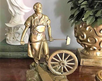 Vintage Brass Wheelwright Statue Brass Statue Brass Home Decor Historical Decor Colonial Decor Americana