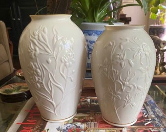 Vintage Pair of Porcelain Lenox Vases Cream Colored Vases