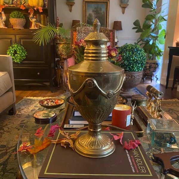 Large Vintage Brass Urn with Removable Lid