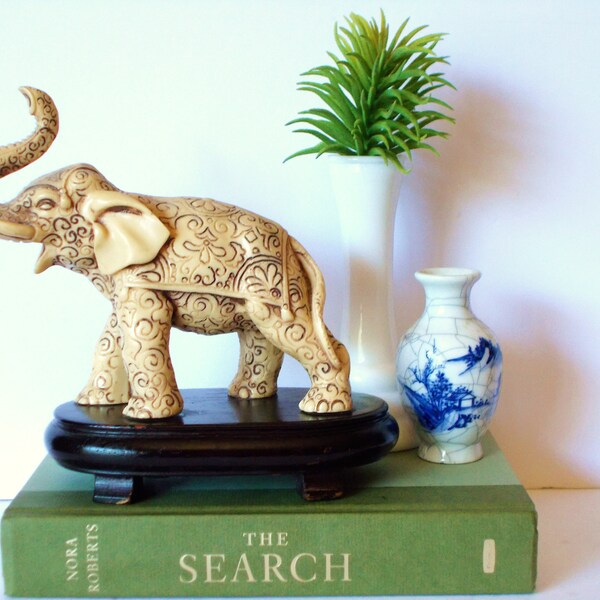 Faux Ivory Elephant Statue Vintage Home Decor Elephant Decor Decorative Elephant African Decor Asian Decor British Colonial Chinoiserie