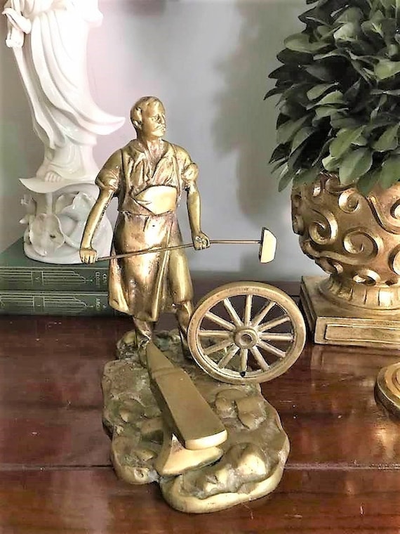 Vintage Brass Wheelwright Statue Brass Statue Brass Home Decor Historical  Decor Colonial Decor Americana 