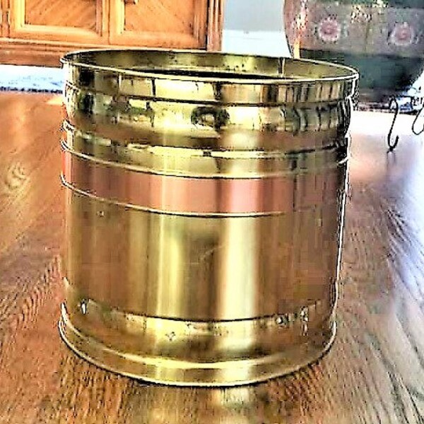 Vintage Large Brass Planter Brass Floor Planter Indoor Planter Large Metal Planter Brass and Copper Planter Cottage Chic English Cottage