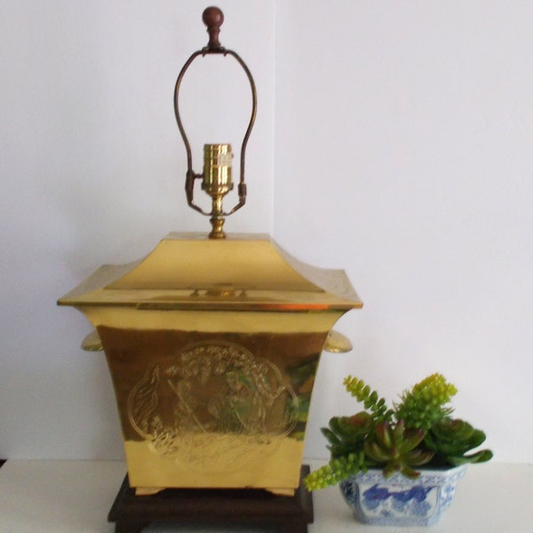 Vintage Brass Lamp Chinoiserie Lamp Hollywood Regency Lamp Vintage Chinoiserie Asian Lamp Brass Chinoi Large Brass Lamp Vintage Lighting
