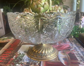 Vintage Crystal and Brass Bowl