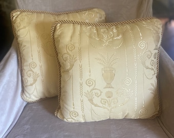 Vintage Pair Yellow Damask Pillows