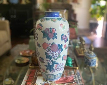 Vintage Large Chinoiserie Vase Grandmillennial Vase