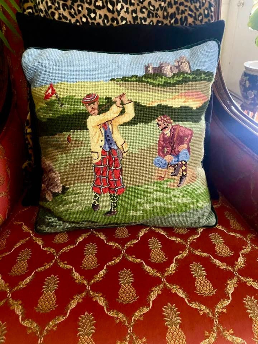 Vintage Golf Themed Throw Pillow Decorative Golf Pillow Etsy