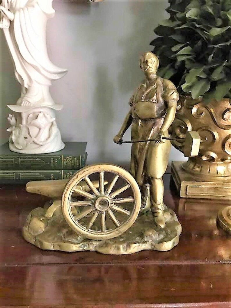 Vintage Brass Wheelwright Statue Brass Statue Brass Home Decor Etsy