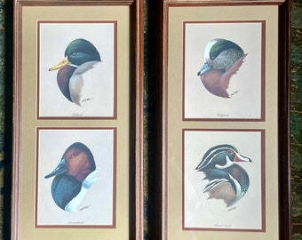 Pair Vintage Framed Duck Prints Vintage Art Cabin Decor Lake House Decor