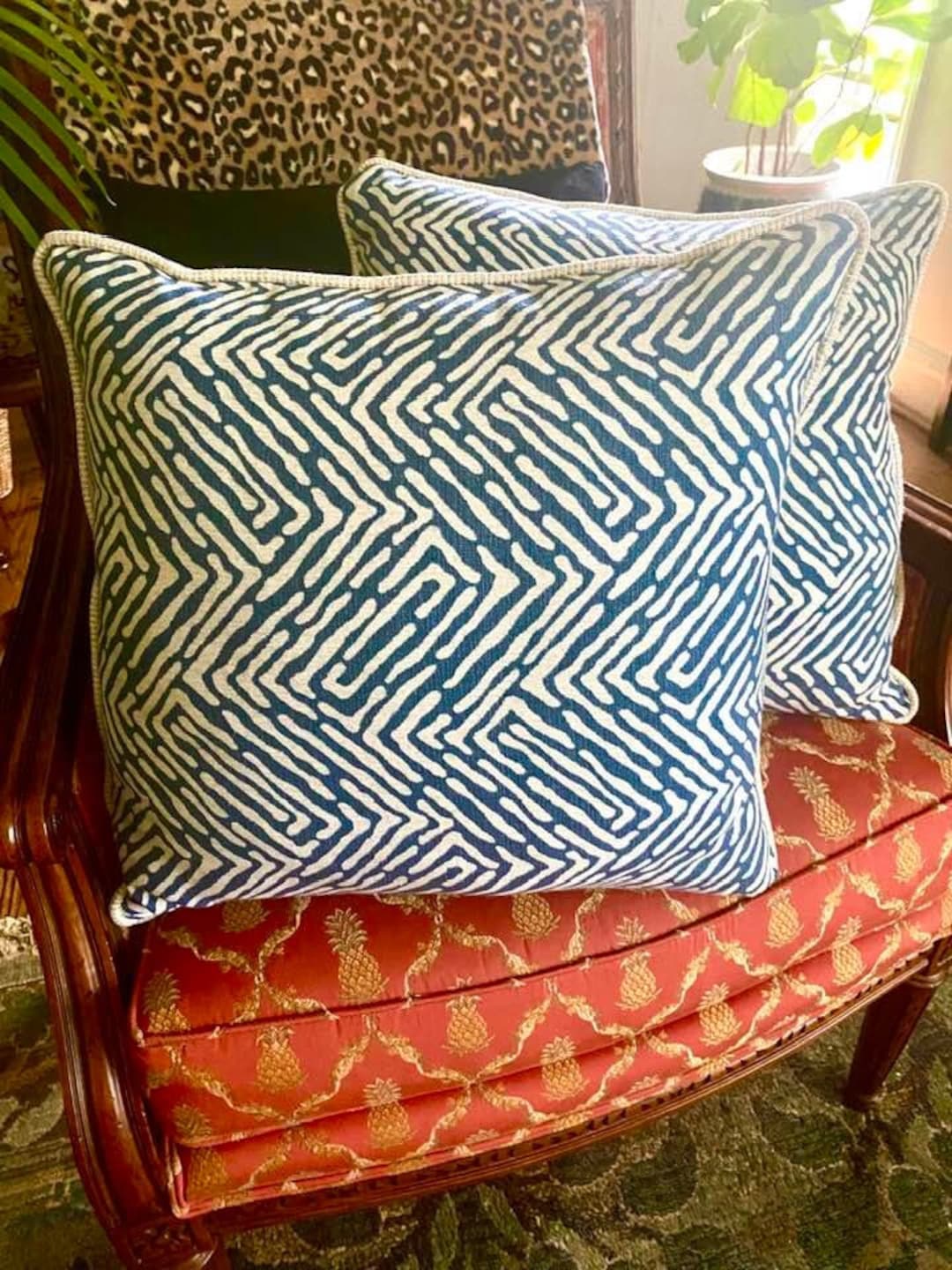 Pair Vintage Throw Pillows Blue Geometric Pillows Decorative Throw