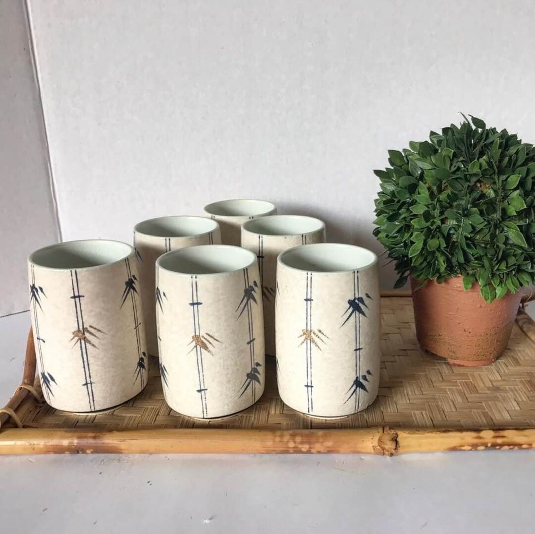 RARE Set of Six Ceramic Drinking Glasses With Bamboo Theme Bar Etsy