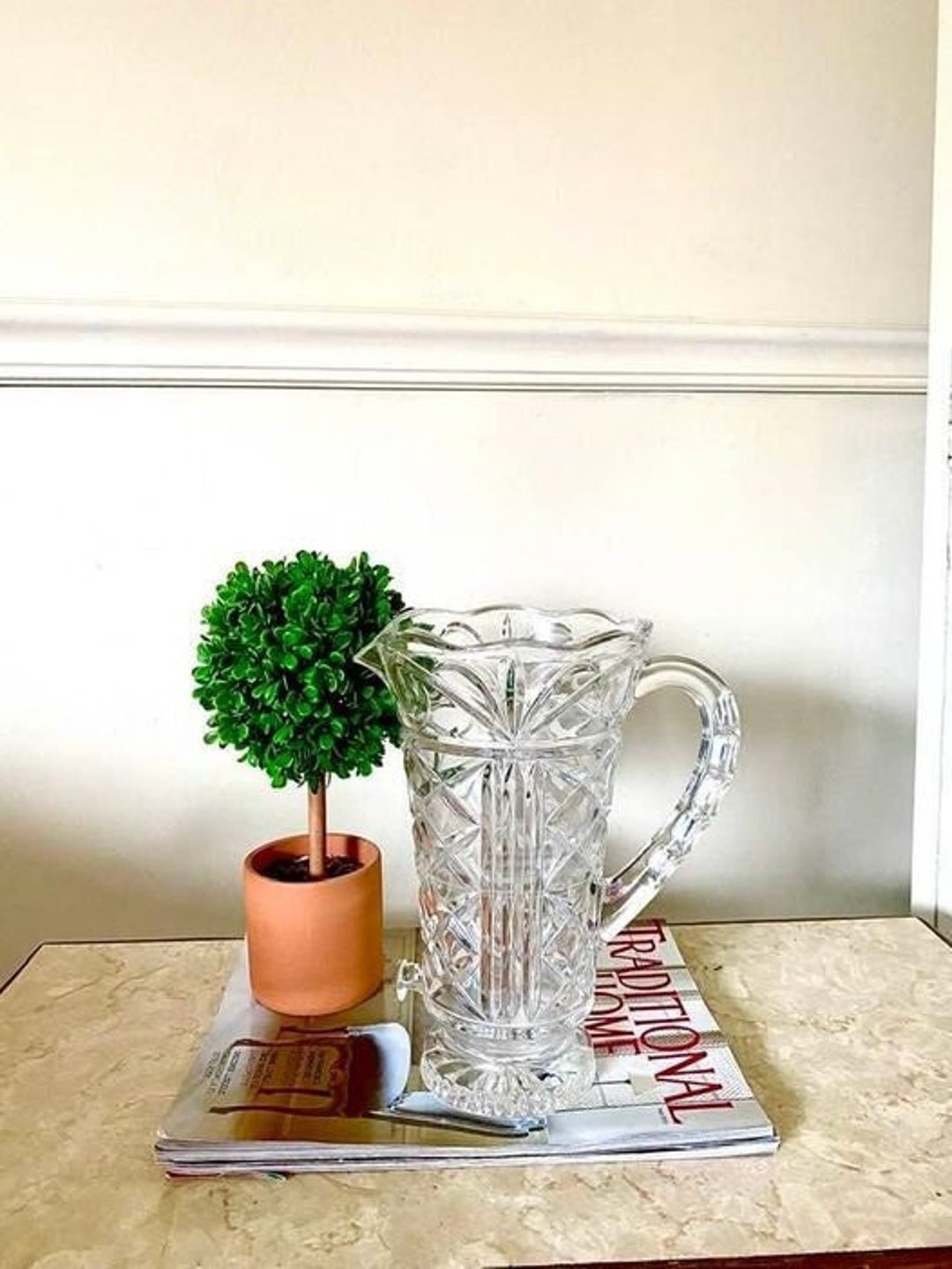 Cut Glass Serving Pitcher Vintage Serving Elegant Serving Tablescape