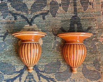 Pair Caramel Colored Ceramic Shelf Sconces Decorative Wall Sconces