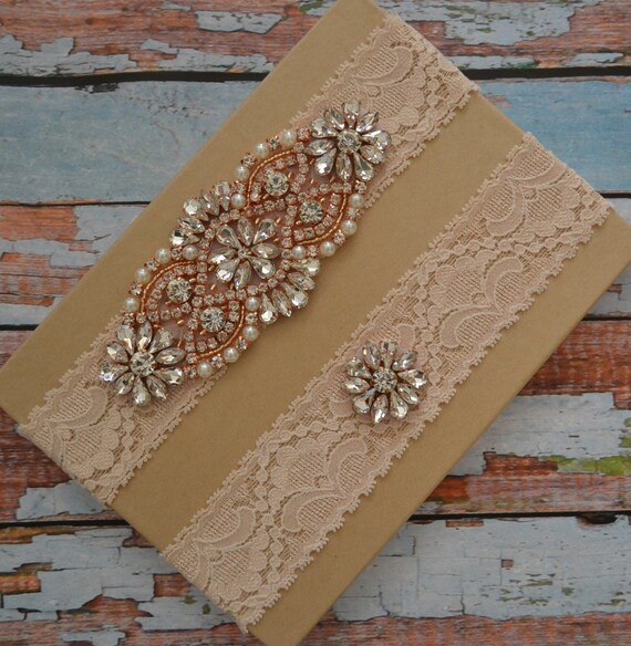Items similar to Rose Gold Wedding Garter Set, Bridal Garter Set, Blush