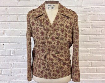 Vintage 1960s NOS Neo Edwardian Double Breasted Red Paisley Jacket by Mr. Mod. Sizes 34 and 36 2177