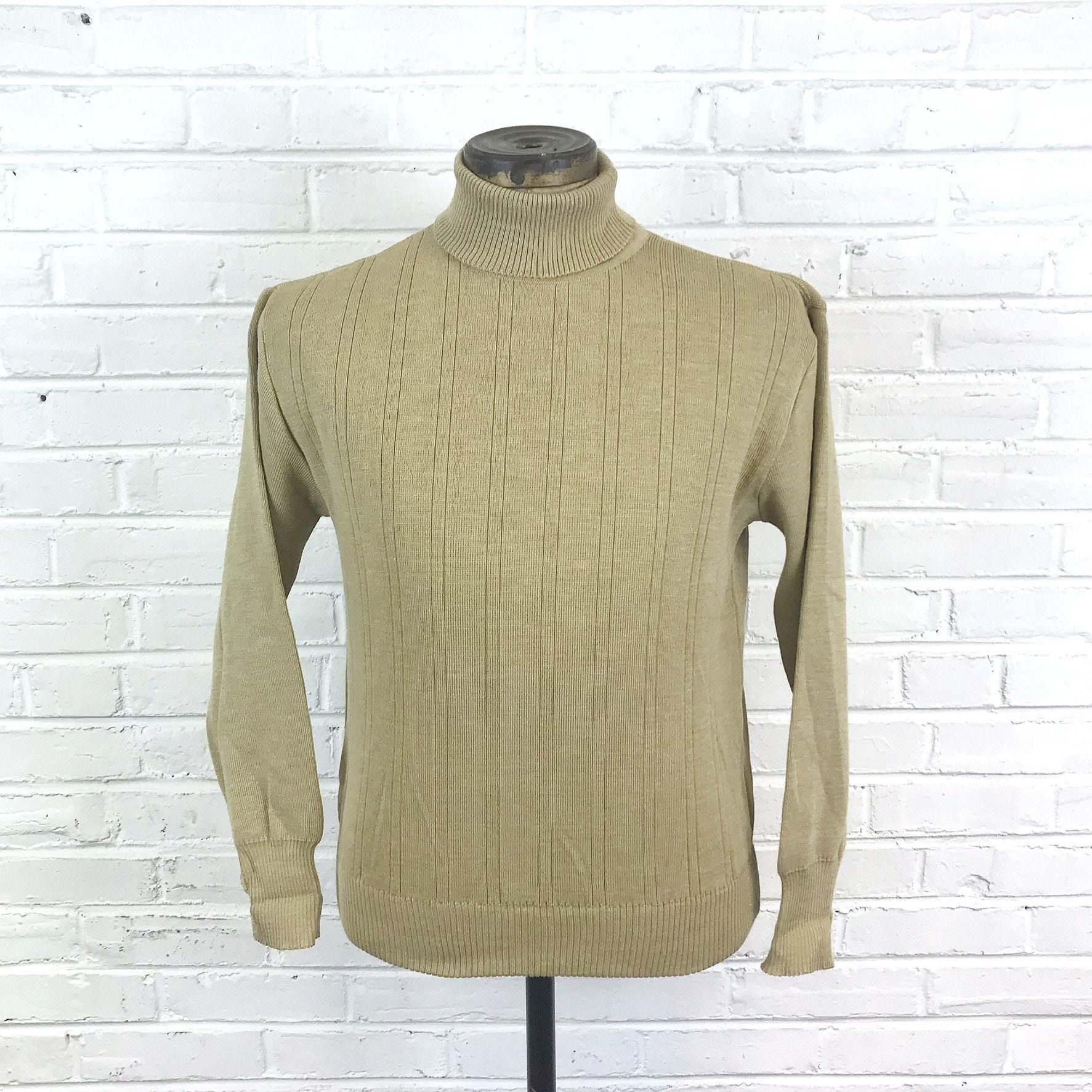 Vintage Mens German Military Roll Beige Neck Sweater | Etsy