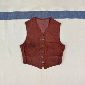 Size S Vintage Womens 1930s 1940s Suede Button Front Vest with Art Deco Side Tab Adjusters 2171 image 1