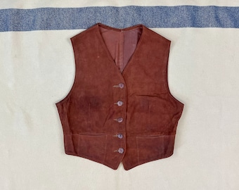 Size S Vintage Women's 1930s 1940s Suede Button Front Vest