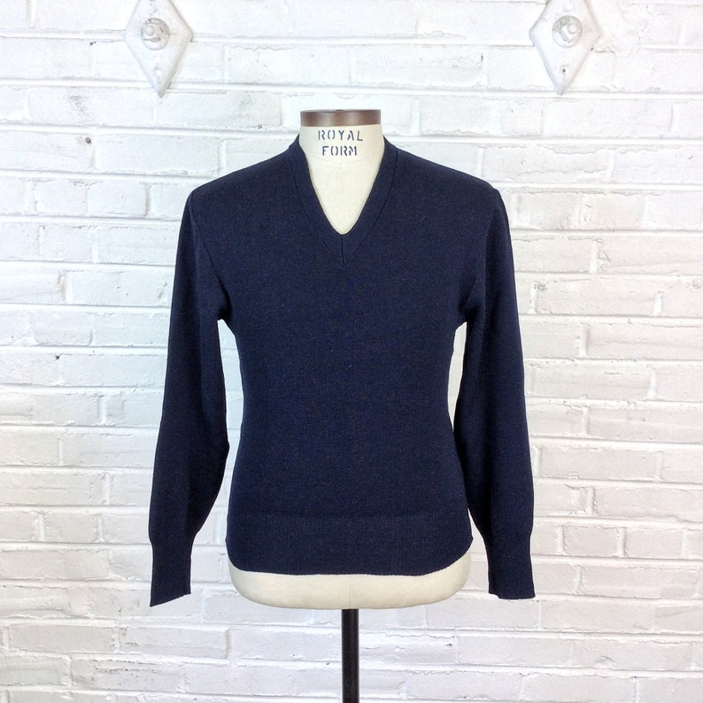 Size 2 Vintage Swedish V Neck Military Navy Sweater #3 M