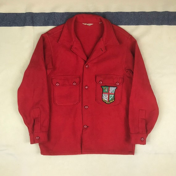 Size 42 Vintage Boy Scout Red Wool Shirt Jacket wi