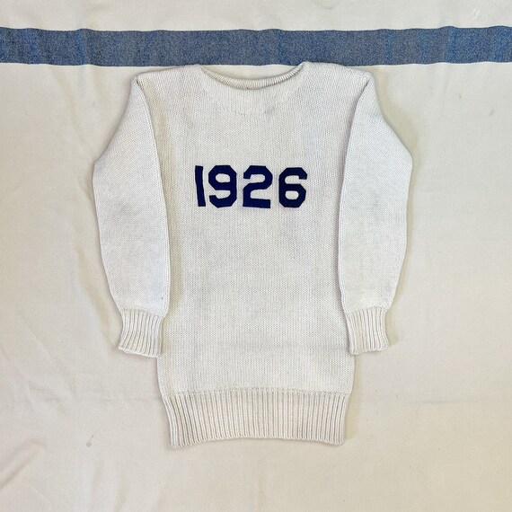 Size Small Vintage 1920s 1926 Wool Cream Sweater With Blue Wool