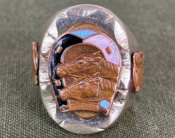 アクセサリー vintage Mexican ringAdam and Eve 30s40s Size 11 1/2 Vintage 1950s Mexican Souvenir Biker Ring With