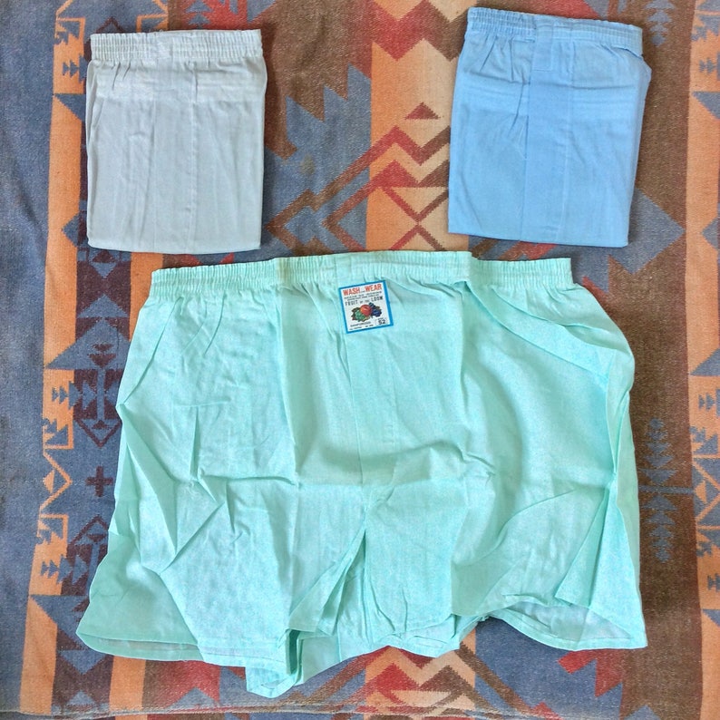 Vintage NOS 1970s Fruit of the Loom Sanforized Cotton Multicolor Boxer Shorts 3 Pack. Size 52 2152 image 2