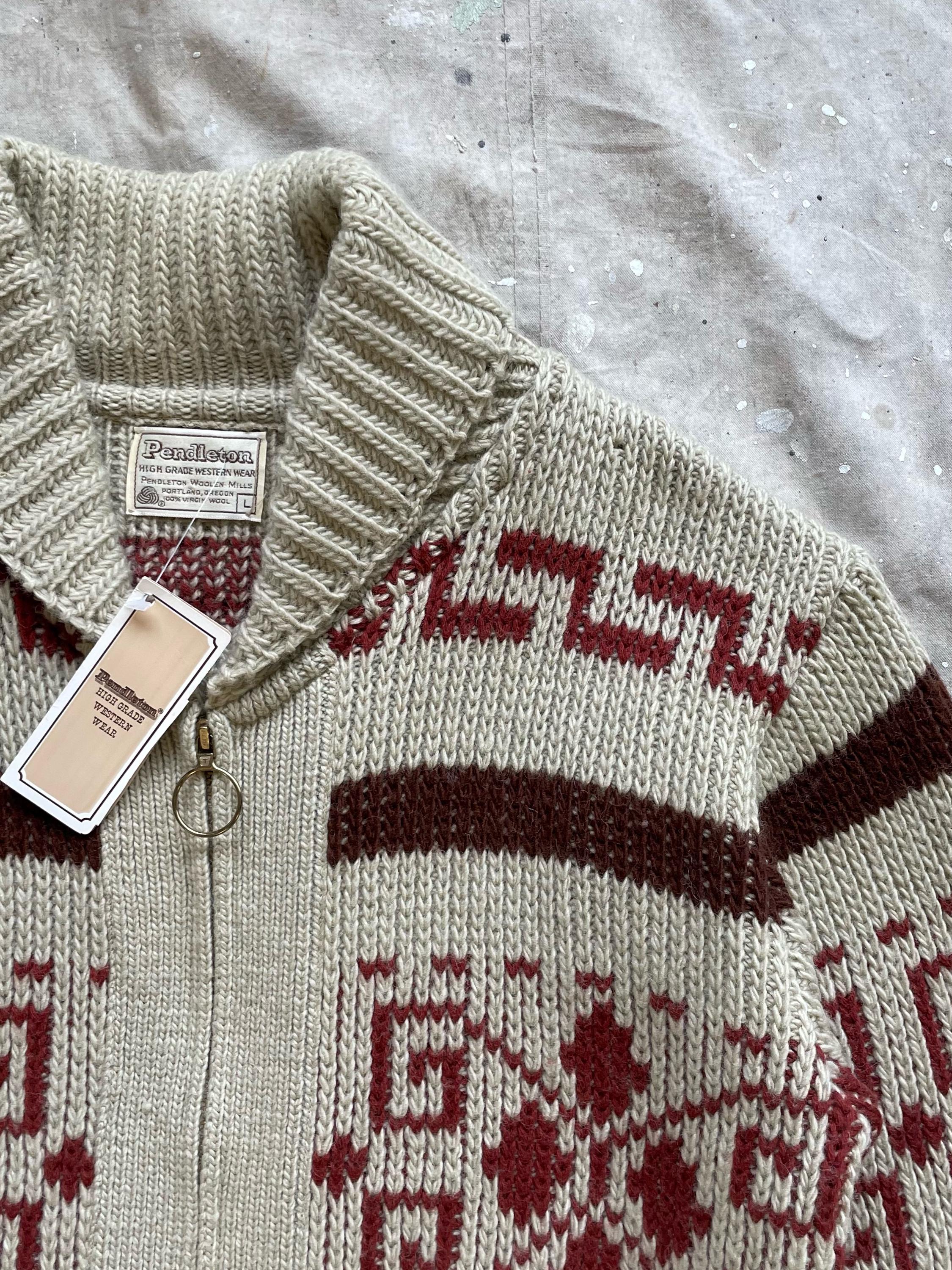 Size Large NOS 1970s Pendleton Westerner Zip Front Cardigan Big