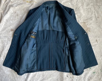Size 34/36 Vintage 1930s Double Breasted Belt Back Striped