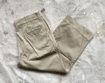 1950s Vintage US Army Military Khakis 50s Button Fly Tan Cotton