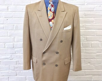 Size 42 44 Vintage 1950s Men’s Double Breasted Gabardine Flecked Sport Coat, Odd Jacket 2174