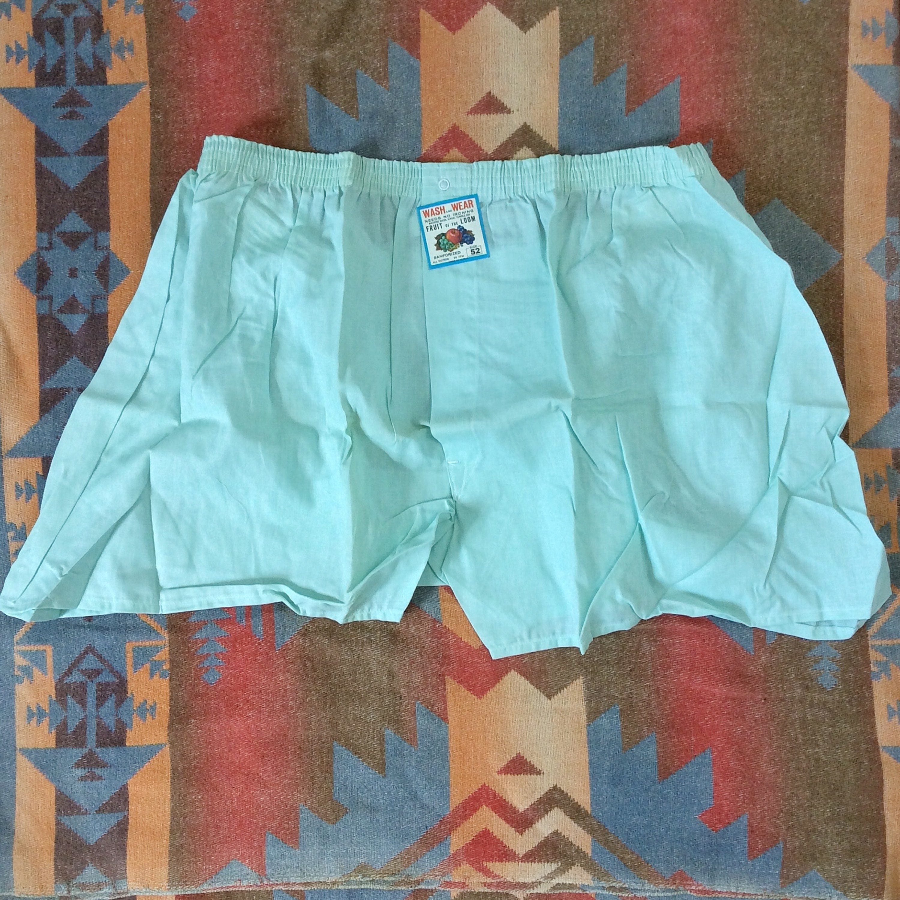 Vintage NOS 1960s 1970s Fruit of the Loom Sanforized Cotton Light Green Boxer  Shorts. Size 52 2151 