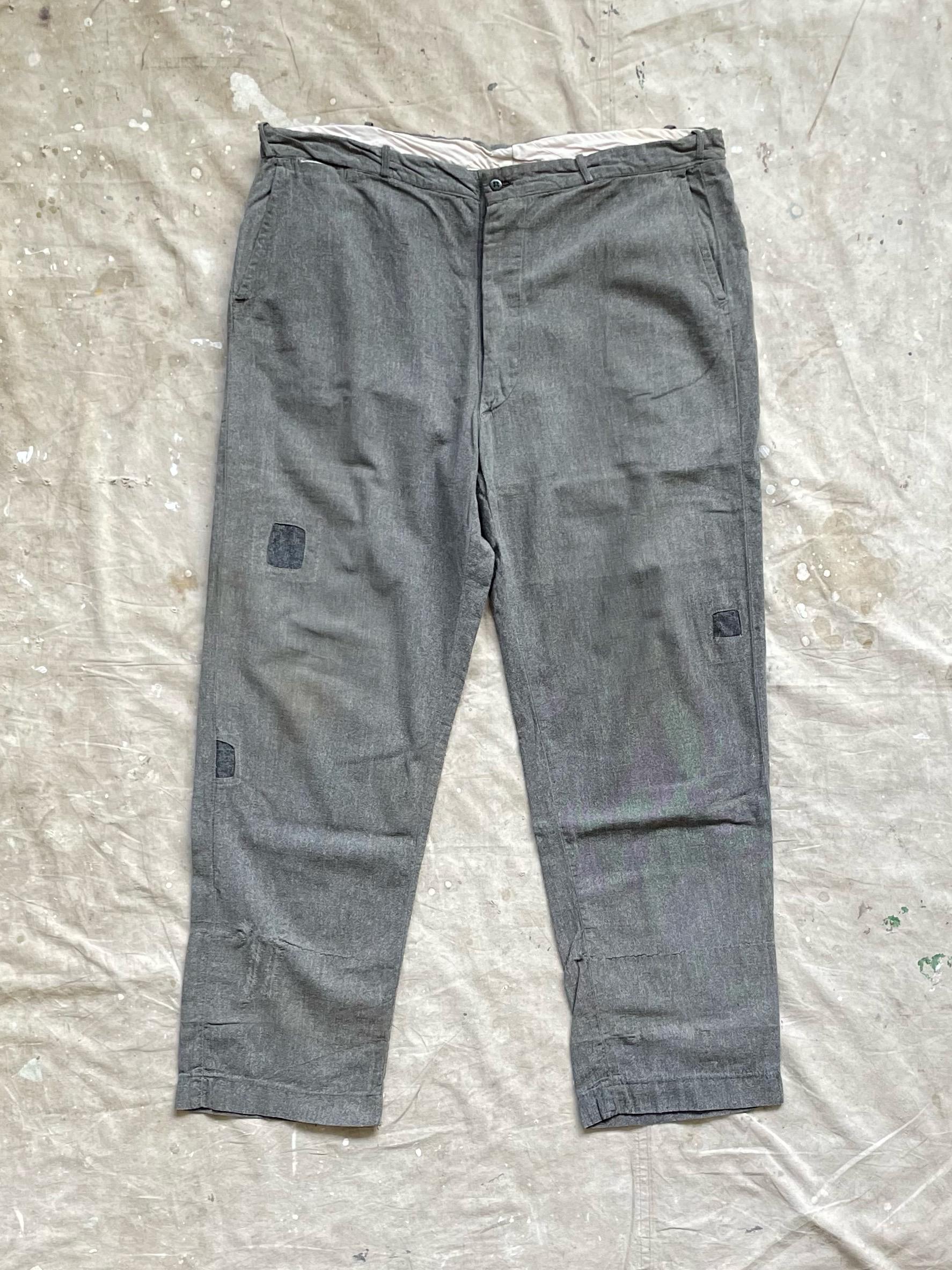 euro vintage hemp work pants 推定30s-40s Size 42x31 Vintage Men's 1930s 1940s Salt and Pepper Covert Cloth
