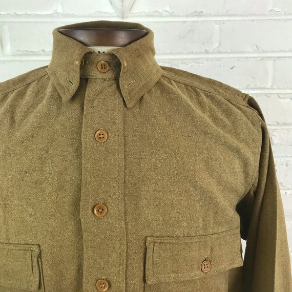 Size S Vintage 1920s Link Button Collar Wool Workwear Work Shirt