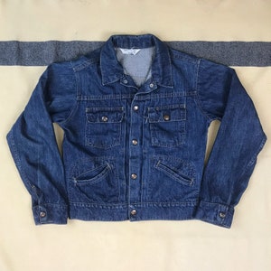 Boys Large Vintage 1960s Bar Tack Pleat Front Denim 4 Pocket Jacket by Montgomery Ward Towncraft 2155