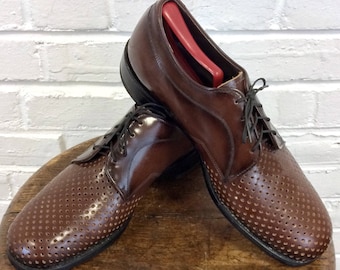 Size 9 1/2 Extra Wide Vintage Men’s New Old Stock Vented Perforated Brown Oxford Shoes by Morgan Quinn